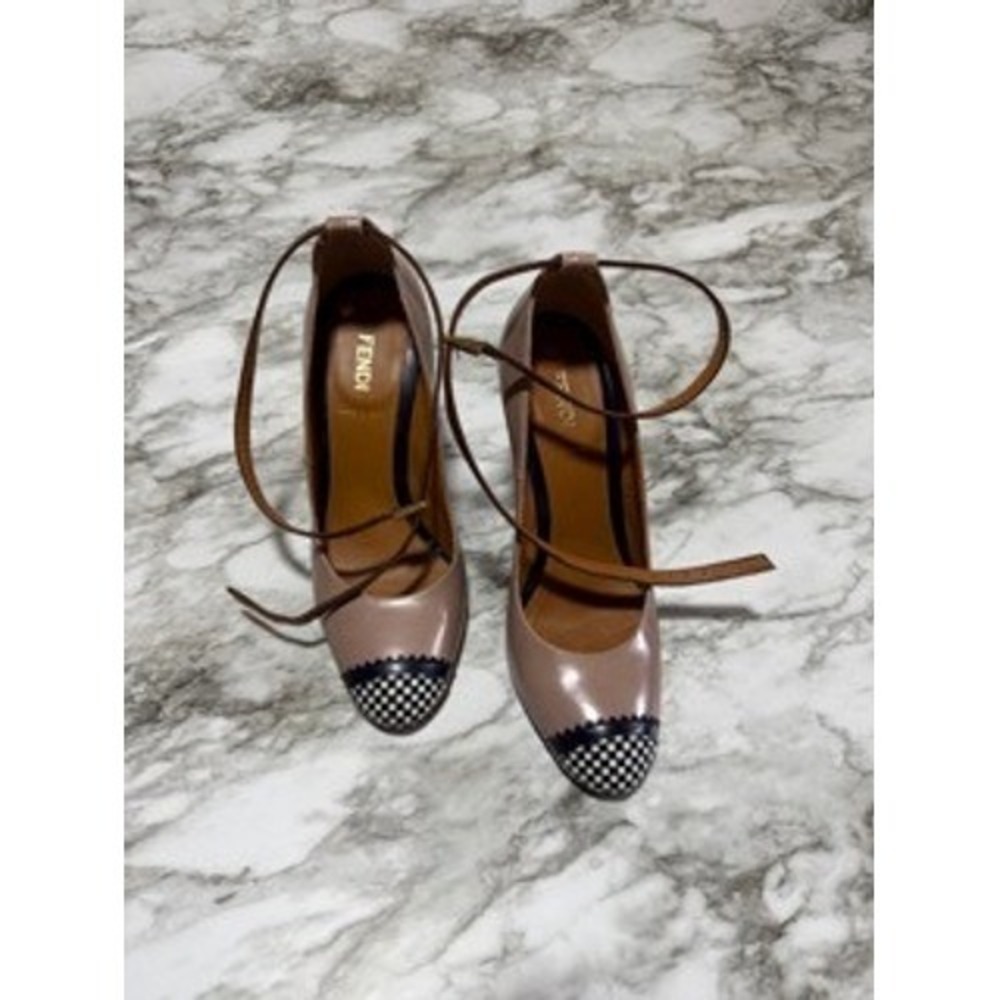 Fendi Multicolor Leather Checkered Cap Toe Ankle Strap Pumps Heels - Picture 2 of 8
